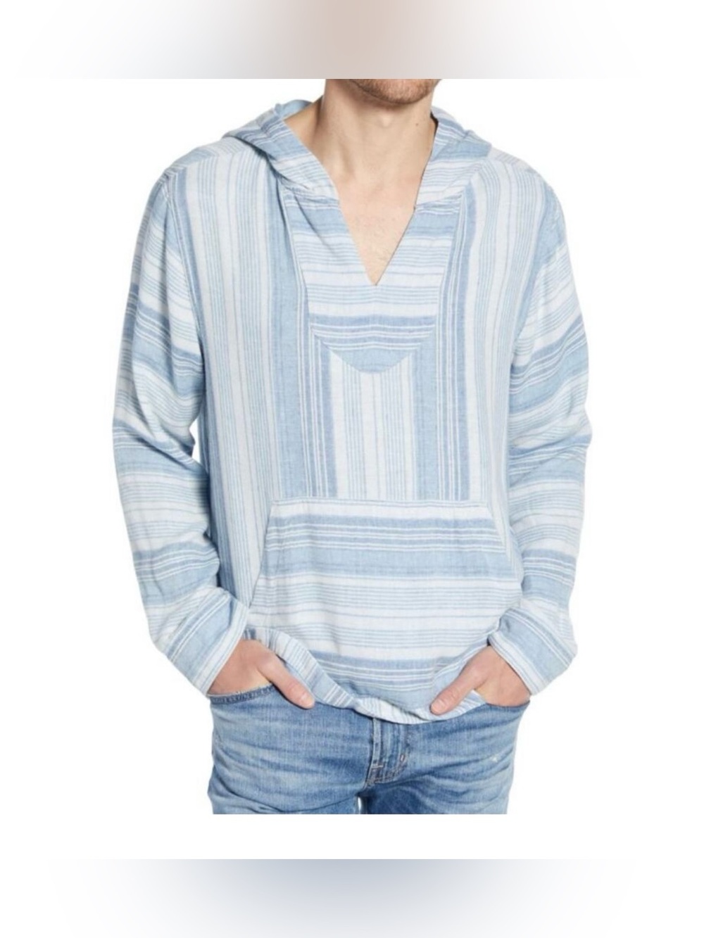 Faherty Men’s Baja Blue White Striped Hooded Pullover XXL